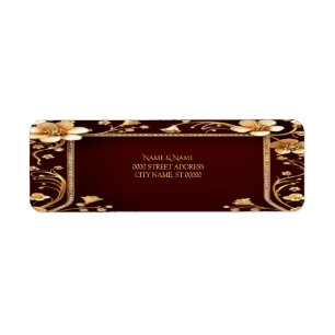 Burgundy Golden Flowers Return Address Label