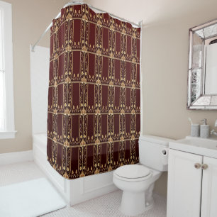 Burgundy Golden Flowers Shower Curtain