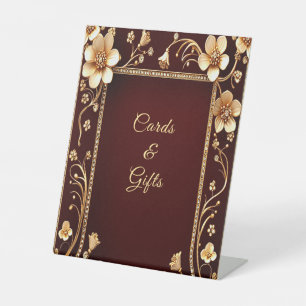 Burgundy Golden Flowers Tabletop Signs