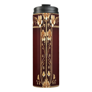 Burgundy Golden Flowers Thermal Tumbler