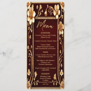 Burgundy Golden Flowers Wedding Menu