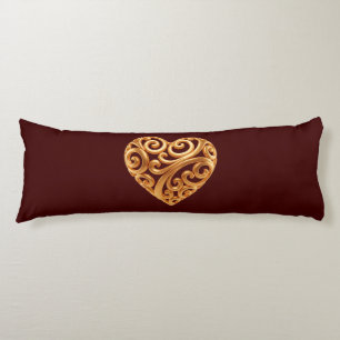 Burgundy Golden Heart Symbol of Love Body Cushion