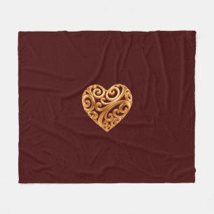 Burgundy Golden Heart Symbol of Love Fleece Blanket