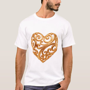 Burgundy Golden Heart Symbol of Love T-Shirt