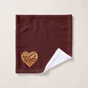 Burgundy Golden Heart Symbol of Love Wash Cloth