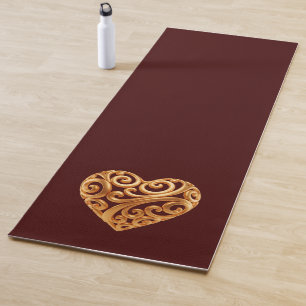 Burgundy Golden Heart Symbol of Love Yoga Mat