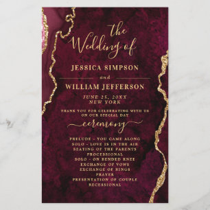 Burgundy Golden Marble Wedding Ceremony Program