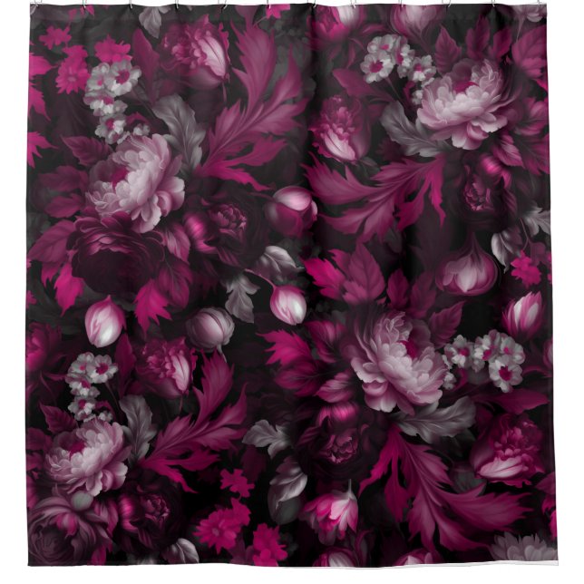  burgundy  goth midnight moody floral garden shower curtain (Front)
