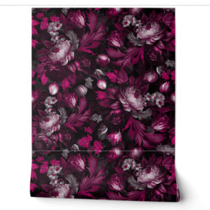 burgundy goth midnight moody floral garden wallpaper