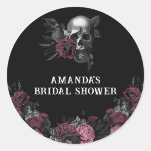 Burgundy gothic Floral Skull Bridal Shower Favour  Classic Round Sticker