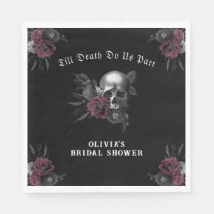 Burgundy Gothic Florals Skull Bridal Shower  Napkin