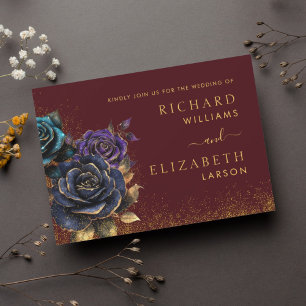 Burgundy Gothic Rose Glitter Wedding Invitation