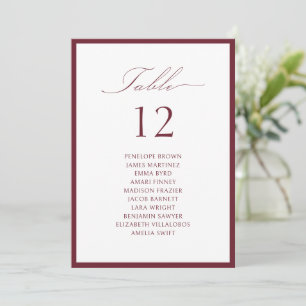 Burgundy Graceful Script Table Seating Chart Invitation
