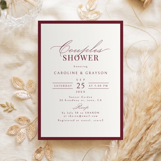 Burgundy Graceful Script Typography Couples Shower Invitation (Burgundy Graceful Script Typography Couples Shower Invitation)