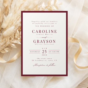 Burgundy Graceful Typography Classic Wedding Invitation