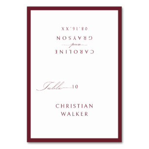 Burgundy Graceful Typography Foldable Place Card