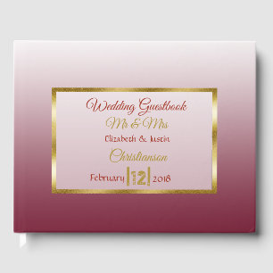 Burgundy Gradient and Gold Heart Wedding Book