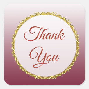 Burgundy Gradient and Gold Thank You Stickers