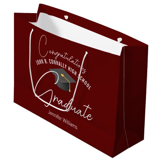 Burgundy Graduate Customised Graduation Party Large Gift Bag (Front Angled)