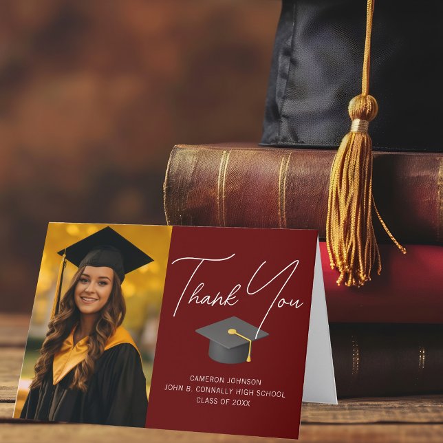 Burgundy Graduate Photo Chic Custom Graduation Thank You Card (Creator Uploaded)