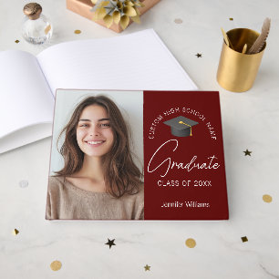 Burgundy Graduate Photo Custom Graduation Party Guest Book