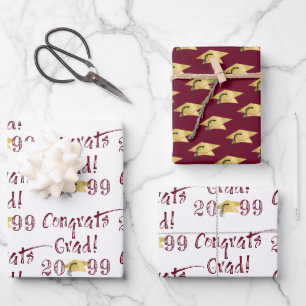 Burgundy Graduation CONGRATS GRAD Class Year Wrapping Paper Sheet
