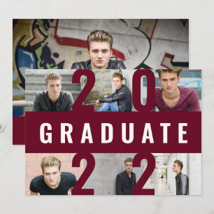 Burgundy graduation modern photo collage bold announcement
