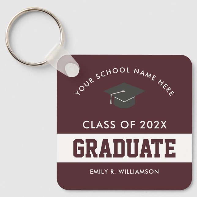 Burgundy Graduation Personalised Keychain (Front)