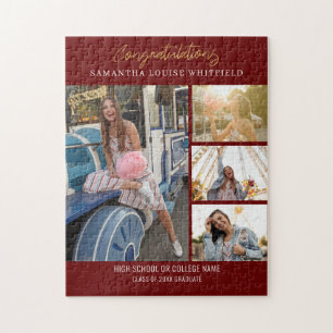 Burgundy Graduation Photo Collage Grad Memories Jigsaw Puzzle