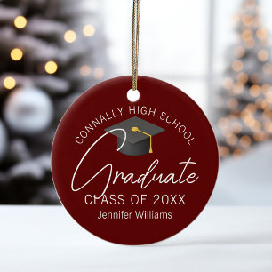 Burgundy Graduation Photo Personalised Christmas Ceramic Tree Decoration