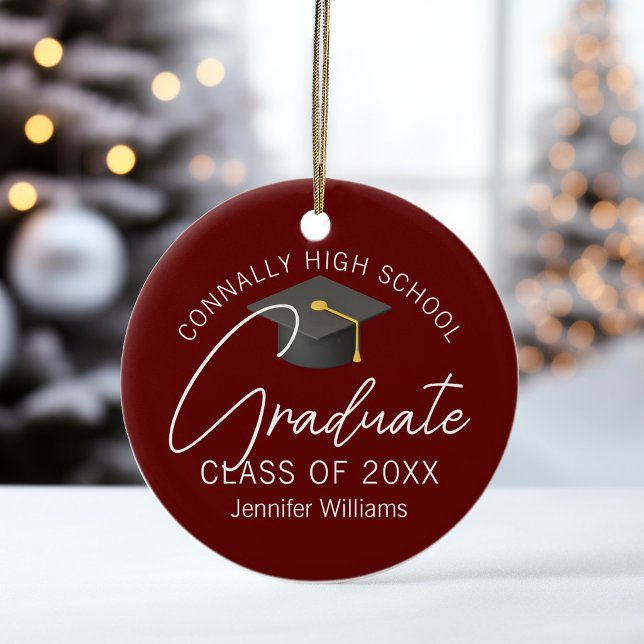 Burgundy Graduation Photo Personalised Christmas Ceramic Tree Decoration (Creator Uploaded)