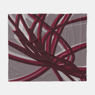 Burgundy & Gray Abstract Ribbons Fleece Blanket