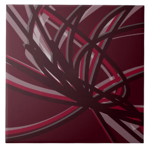Burgundy & Gray Abstract Ribbons   Large Tile