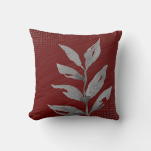 Burgundy & Gray Abstract Simple Watercolor Leaf Cushion