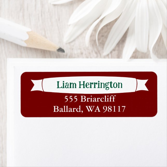 Burgundy & Green Address Label with Banner (Insitu)
