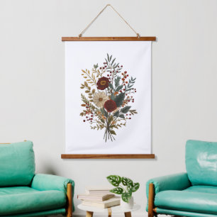 Burgundy Green Beige Fall Autumn Florals Wall Art