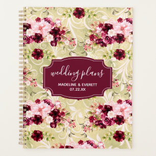 Burgundy Green & Blush Pink Floral Wedding Plans Planner