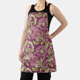 Burgundy & Green Floral Damask Apron