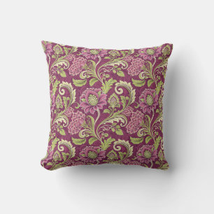 Burgundy & Green Floral Damask Cushion