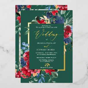 Burgundy green floral gold script photo wedding