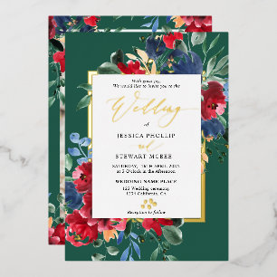Burgundy green floral gold script photo wedding