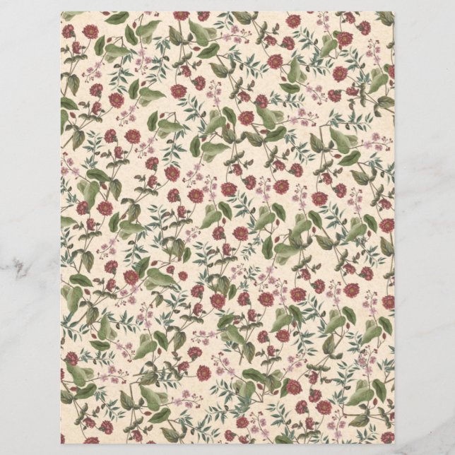 Burgundy & Green Floral Scrapbook Paper (Front)
