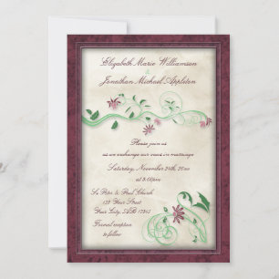 Burgundy & Green Floral Vine Wedding Invitations