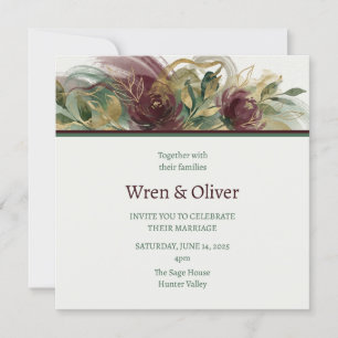 Burgundy Green Floral Wedding Invitation