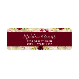 Burgundy & Green Floral Wedding Return Address