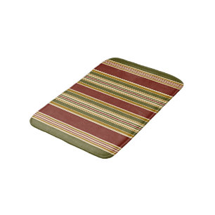 Burgundy Green Ivory Ochre Yellow Stripes Pattern Bath Mat