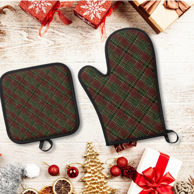 Burgundy Green Plaid Christmas Holiday Oven Mitt & Pot Holder Set (Burgundy Green Plaid Christmas Holiday Oven Mitt & Pot Holder Set)