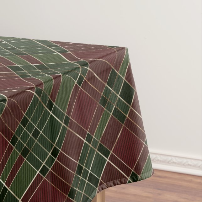 Burgundy Green Plaid Christmas Holiday Tablecloth (In Situ)