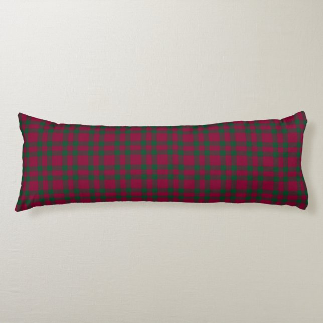 Burgundy Green Plaid Pattern Body Cushion (Front)