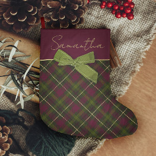 Burgundy & Green Plaid With Name Large Christmas Stocking